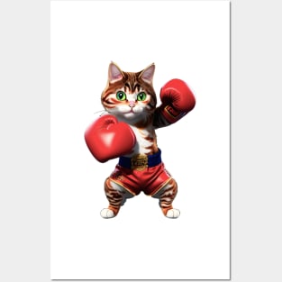 Cat boxer in red gloves Posters and Art